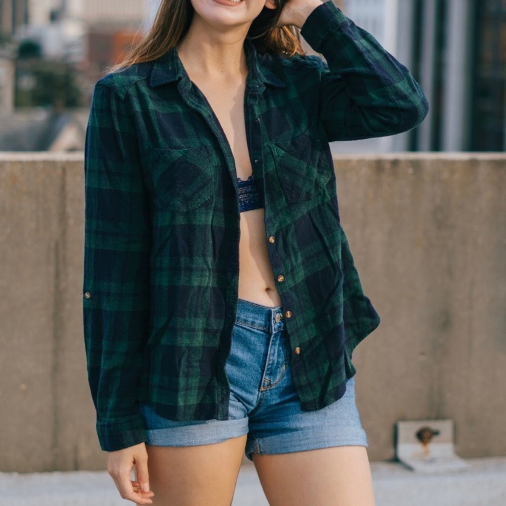 Green/Blue Flannel Button Up